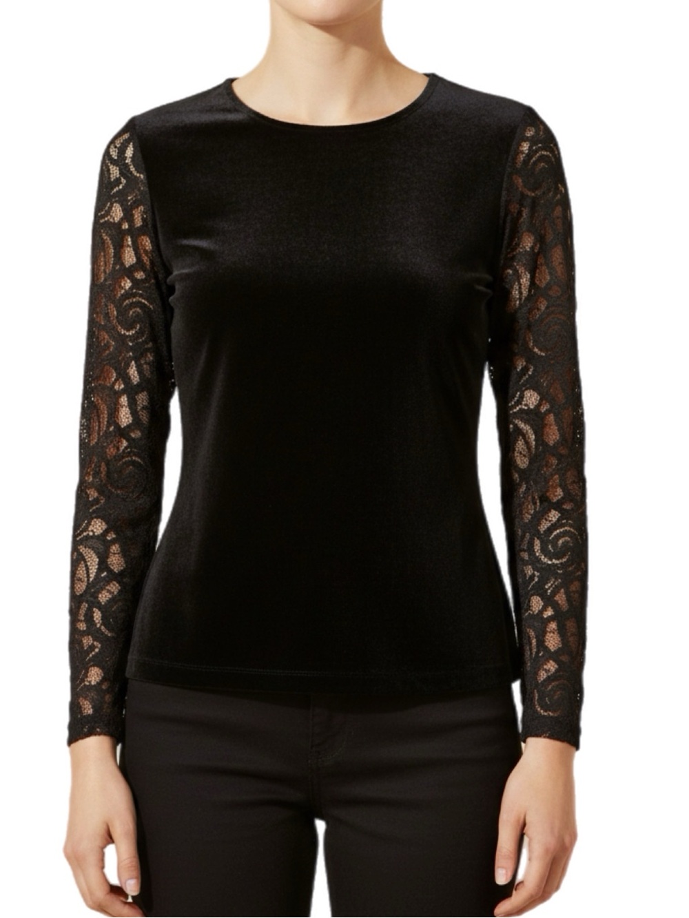 Calvin Klein | Black Velour Blouse Lace Sleeve Top